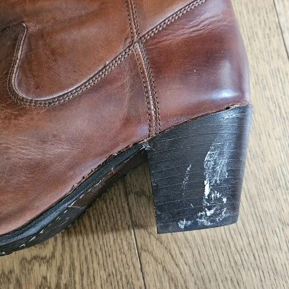 Frye Jackie Button Tall Boots 7.5 Cognac Brown Leather Western Riding - Picture 11 of 14